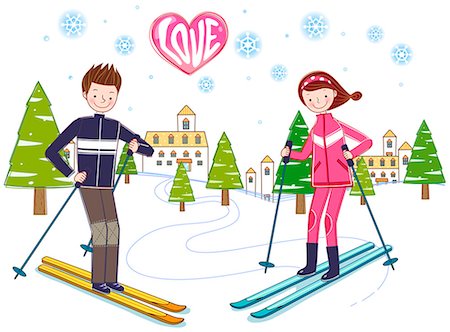simsearch:6111-06728148,k - Couple Skiing Foto de stock - Sin royalties Premium, Código: 6111-06728155