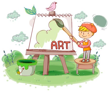 painter (artwork) - Illustration of boy painting Stock Photo - Premium Royalty-Free, Code: 6111-06728178