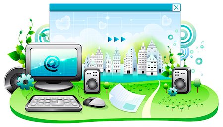 simsearch:6111-06728259,k - Illustration of computer window and computer with speakers Stock Photo - Premium Royalty-Free, Code: 6111-06728256
