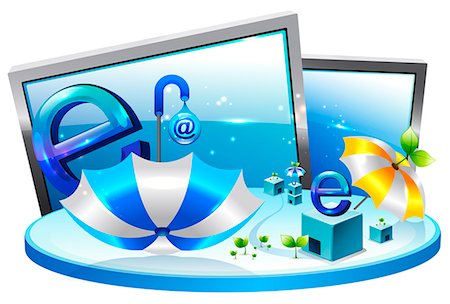 Illustration of umbrella and liquid-crystal display Foto de stock - Sin royalties Premium, Código: 6111-06728275