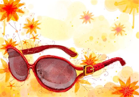 fashion illustration design - Sun Glasses On Flora Background Stock Photo - Premium Royalty-Free, Code: 6111-06728232