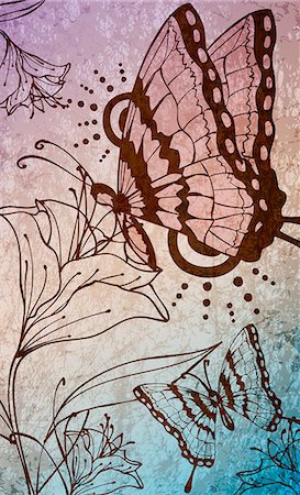 Illustration of butterfly and flower Stock Photo - Premium Royalty-Free, Code: 6111-06728317