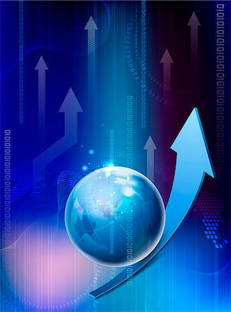 directional abstract - Illustration of binary code, globe and arrow sign Stock Photo - Premium Royalty-Free, Code: 6111-06728401