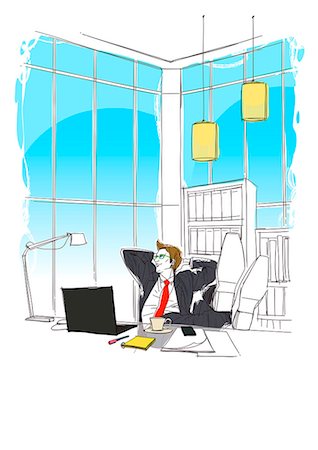 simsearch:6113-06498879,k - Businessman spending leisure time in office Fotografie stock - Premium Royalty-Free, Codice: 6111-06728434