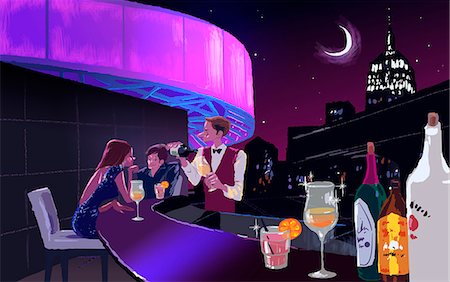 dark nightclub - Illustration of people at the bar counter Stock Photo - Premium Royalty-Free, Code: 6111-06728573