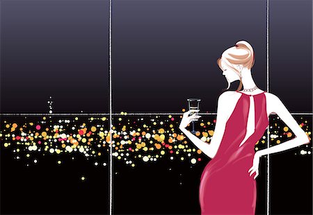 fashion female illustration - Woman standing with a glass of drink Stock Photo - Premium Royalty-Free, Code: 6111-06728590