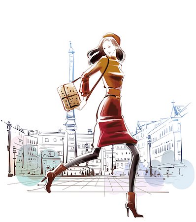 Illustration of stylish woman with purse Stock Photo - Premium Royalty-Free, Code: 6111-06728595