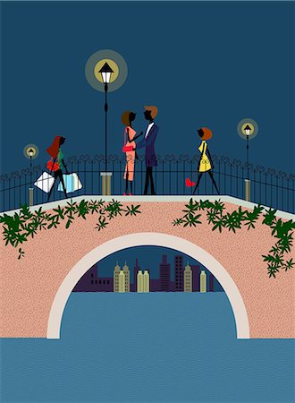 people and streetlight - Couple Making Love On Foot Bridge At Night Stock Photo - Premium Royalty-Free, Code: 6111-06728531