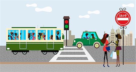 stoplights - Tram, Car And People On Road Stock Photo - Premium Royalty-Free, Code: 6111-06728537