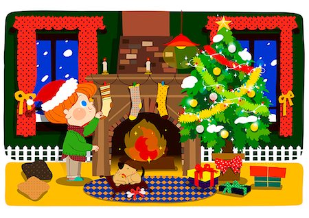 simsearch:700-05451121,k - Illustration of a boy decorating house on Christmas Stock Photo - Premium Royalty-Free, Code: 6111-06728677