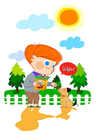 pet illustration - Boy feeding his dog Stock Photo - Premium Royalty-Free, Code: 6111-06728675