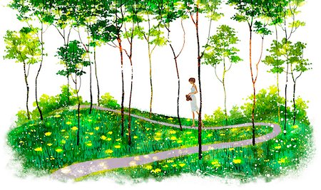 environment illustrations - Girl Walking On Path Stock Photo - Premium Royalty-Free, Code: 6111-06728745