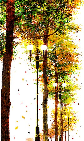 Autumn Tree And Street Light Foto de stock - Sin royalties Premium, Código: 6111-06728746