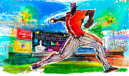 simsearch:6111-06727658,k - Baseball Player Throwing Baseball In Stadium Stock Photo - Premium Royalty-Free, Code: 6111-06728789