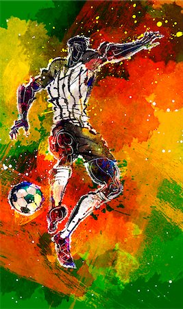 someone kicking a soccer ball silhouette - Soccer Player Foto de stock - Sin royalties Premium, Código: 6111-06728833