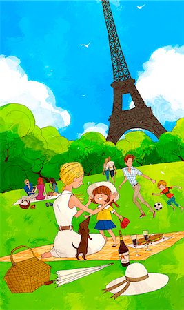 eiffel tower picture color - Portrait Of Family At Park Stock Photo - Premium Royalty-Free, Code: 6111-06728902