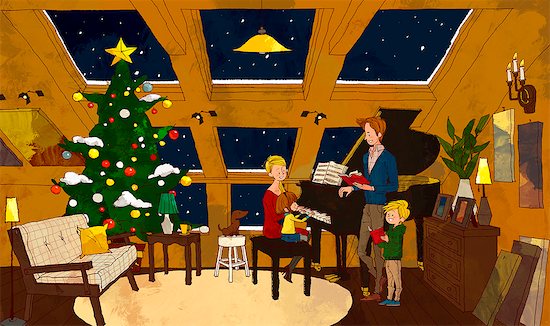 Family Singing Together On Christmas Stock Photo - Premium Royalty-Free, Image code: 6111-06728907