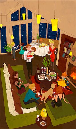 family stroke sit - Family And Friends Enjoying Dinner Stock Photo - Premium Royalty-Free, Code: 6111-06728910