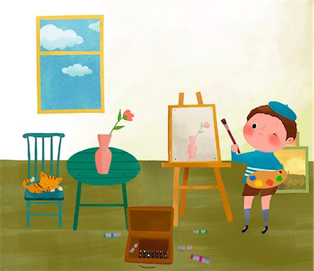 painting artist - Boy Painting On Canvas Board Stock Photo - Premium Royalty-Free, Code: 6111-06729053