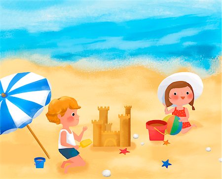 Boy And Girl Making Sand Castle Stock Photo - Premium Royalty-Free, Code: 6111-06729061