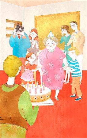 Family Celebrating Grandmother's Birthday Stock Photo - Premium Royalty-Free, Code: 6111-06729014