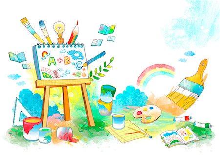 educational toys - Canvas Board And Painting Color And Paint Brush Stock Photo - Premium Royalty-Free, Code: 6111-06729106