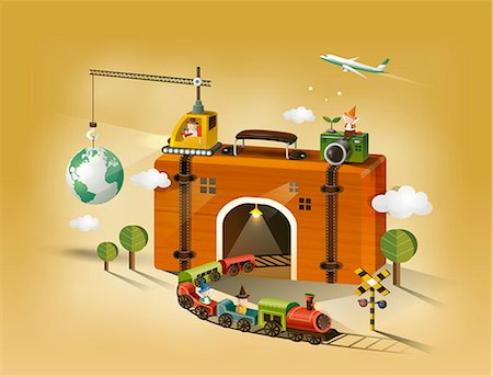 funny background - Train Coming Out From Suitcase Tunnel Stock Photo - Premium Royalty-Free, Code: 6111-06729244