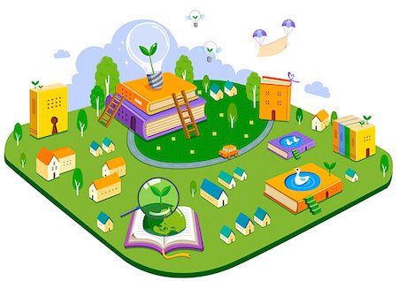 Educational Books And Houses Stock Photo - Premium Royalty-Free, Code: 6111-06729346