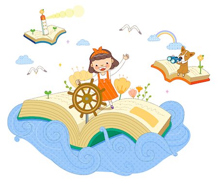 progress illustration - Girl On Book In Water Stock Photo - Premium Royalty-Free, Code: 6111-06729362