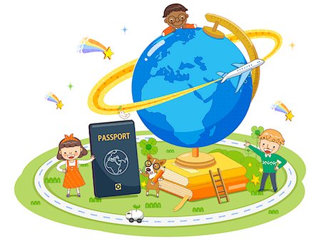 simsearch:6111-06727624,k - Children With Passport And Globe Foto de stock - Sin royalties Premium, Código: 6111-06729378