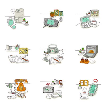 simsearch:6111-06838534,k - Set of various technology icons Stock Photo - Premium Royalty-Free, Code: 6111-06837049