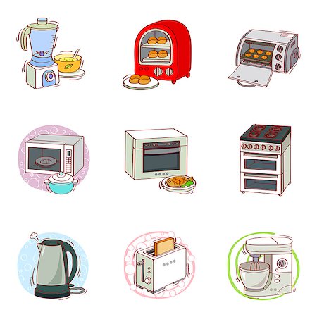 simsearch:6111-06838529,k - Set of various household icons Stock Photo - Premium Royalty-Free, Code: 6111-06837097