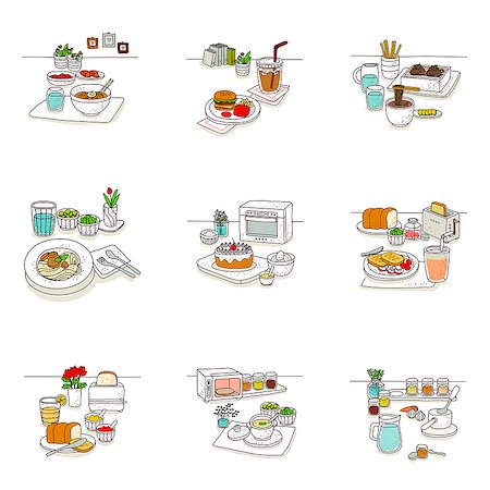 simsearch:6102-08800268,k - Set of various food icons Foto de stock - Sin royalties Premium, Código: 6111-06837014