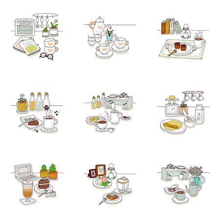 simsearch:6111-06837031,k - Set of various food icons Foto de stock - Sin royalties Premium, Código: 6111-06837021