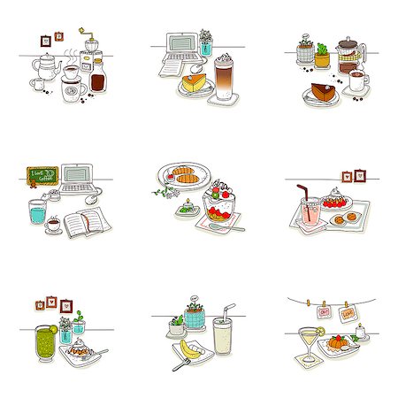 simsearch:6111-06837051,k - Set of various food icons Stock Photo - Premium Royalty-Free, Code: 6111-06837028