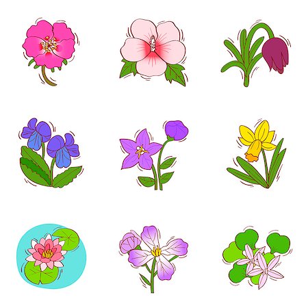 simsearch:6111-06838529,k - Set of various flower icons Stock Photo - Premium Royalty-Free, Code: 6111-06837148