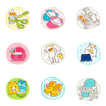 simsearch:6111-06837178,k - Set of various baby related icons Foto de stock - Sin royalties Premium, Código: 6111-06837166