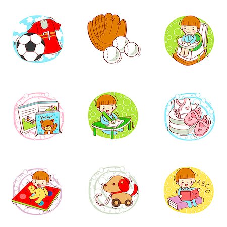 simsearch:6111-06838710,k - Set of various baby related icons Foto de stock - Sin royalties Premium, Código: 6111-06837171