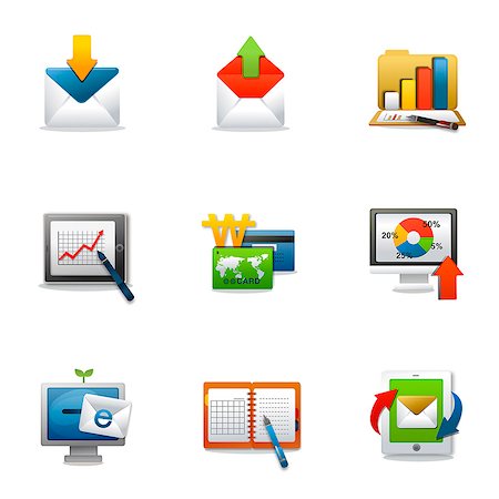 simsearch:6111-06837283,k - Set of various business related icons Photographie de stock - Premium Libres de Droits, Code: 6111-06837192