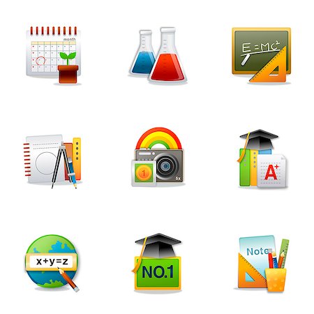 simsearch:6111-06838419,k - Set of various education related icons Stock Photo - Premium Royalty-Free, Code: 6111-06837223