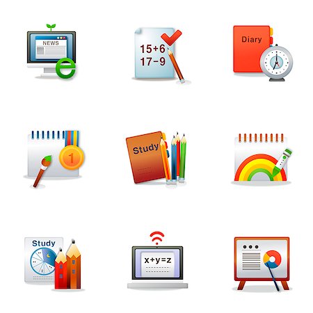 simsearch:6111-06837251,k - Set of various education related icons Foto de stock - Sin royalties Premium, Código: 6111-06837230