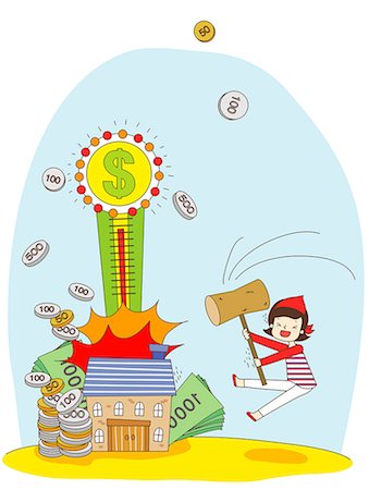 dollar sign and building illustration - An illustration representing home finance. Stock Photo - Premium Royalty-Free, Code: 6111-06837357