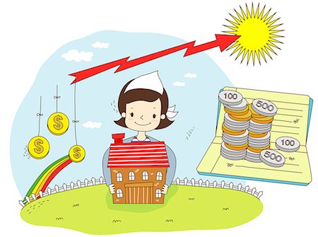dollar sign and building illustration - An illustration representing home finance. Foto de stock - Sin royalties Premium, Código: 6111-06837358