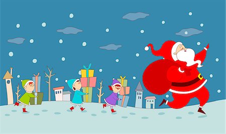 An illustration of Santa and his elves. Foto de stock - Sin royalties Premium, Código: 6111-06837315