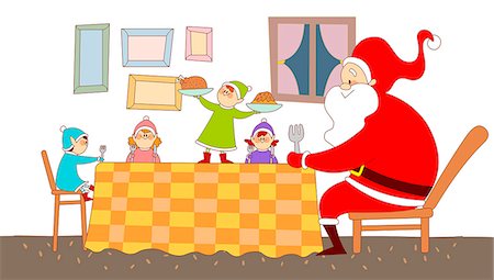 representing - An illustration of Santa and his elves. Stock Photo - Premium Royalty-Free, Code: 6111-06837338