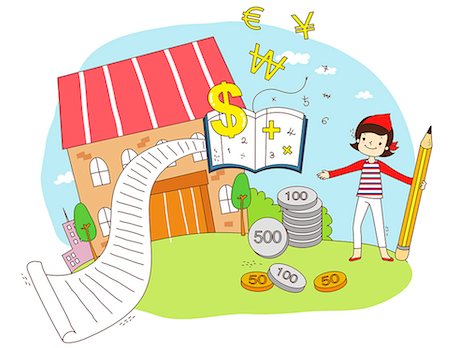 dollar sign and building illustration - An illustration representing home finance. Stock Photo - Premium Royalty-Free, Code: 6111-06837339