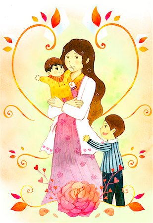 simsearch:6111-06838730,k - Illustration of mother with children Stock Photo - Premium Royalty-Free, Code: 6111-06837590