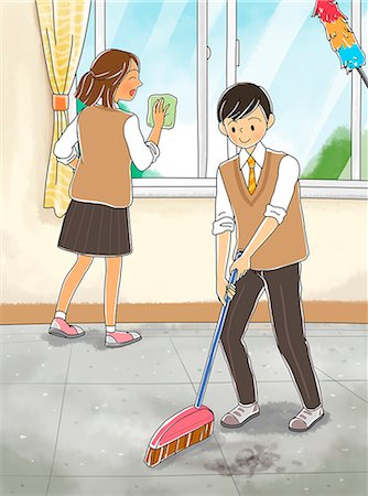 student window - Students cleaning classroom Stock Photo - Premium Royalty-Free, Code: 6111-06837503