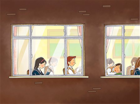 sleeping in a classroom - View of students in classroom from school window Stock Photo - Premium Royalty-Free, Code: 6111-06837504