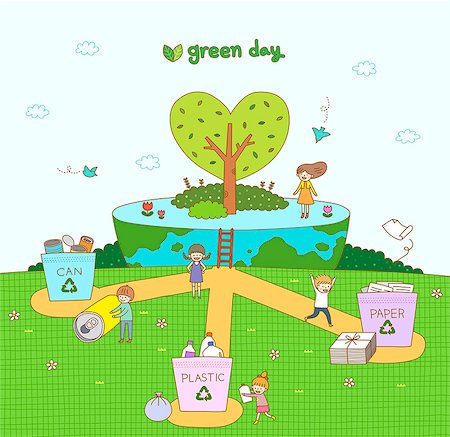 recycle children - An illustration representing ecology and renewable energy. Foto de stock - Sin royalties Premium, Código: 6111-06837657